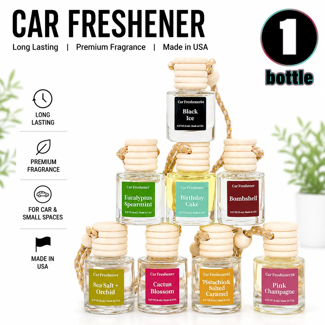 1 Bottle Pick 70+Scent Car Freshener Hanging Air Diffuser Made in USA Last 60 Days 1 Bottle Pick 70+Scent Car Freshener Hanging Air Diffuser Made in USA Last 60 Days