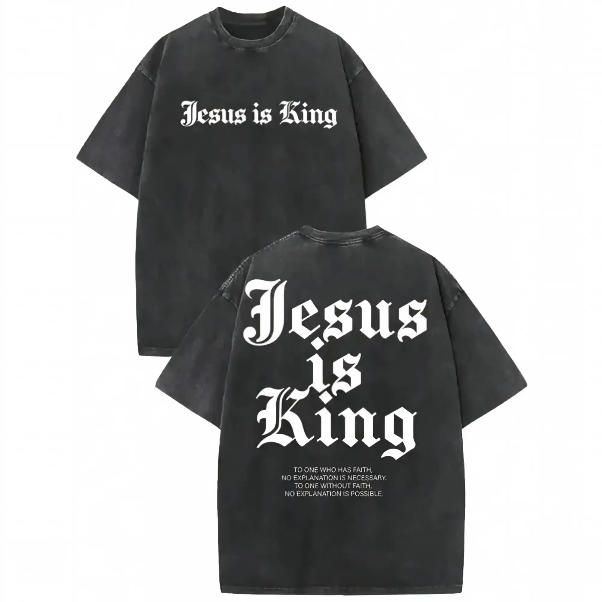 Men's Retro Washed Cotton Jesus Is King T-Shirt - Menswear Short-Sleeve Round Neck Top, Ideal for Summer Outing, Sports Casual Wear, Tshirt, Shortsleeve, Jesus Is King Print Men's Short-Sleeve T-Shirts, Natural, Graphic Shirts Classic Fabric