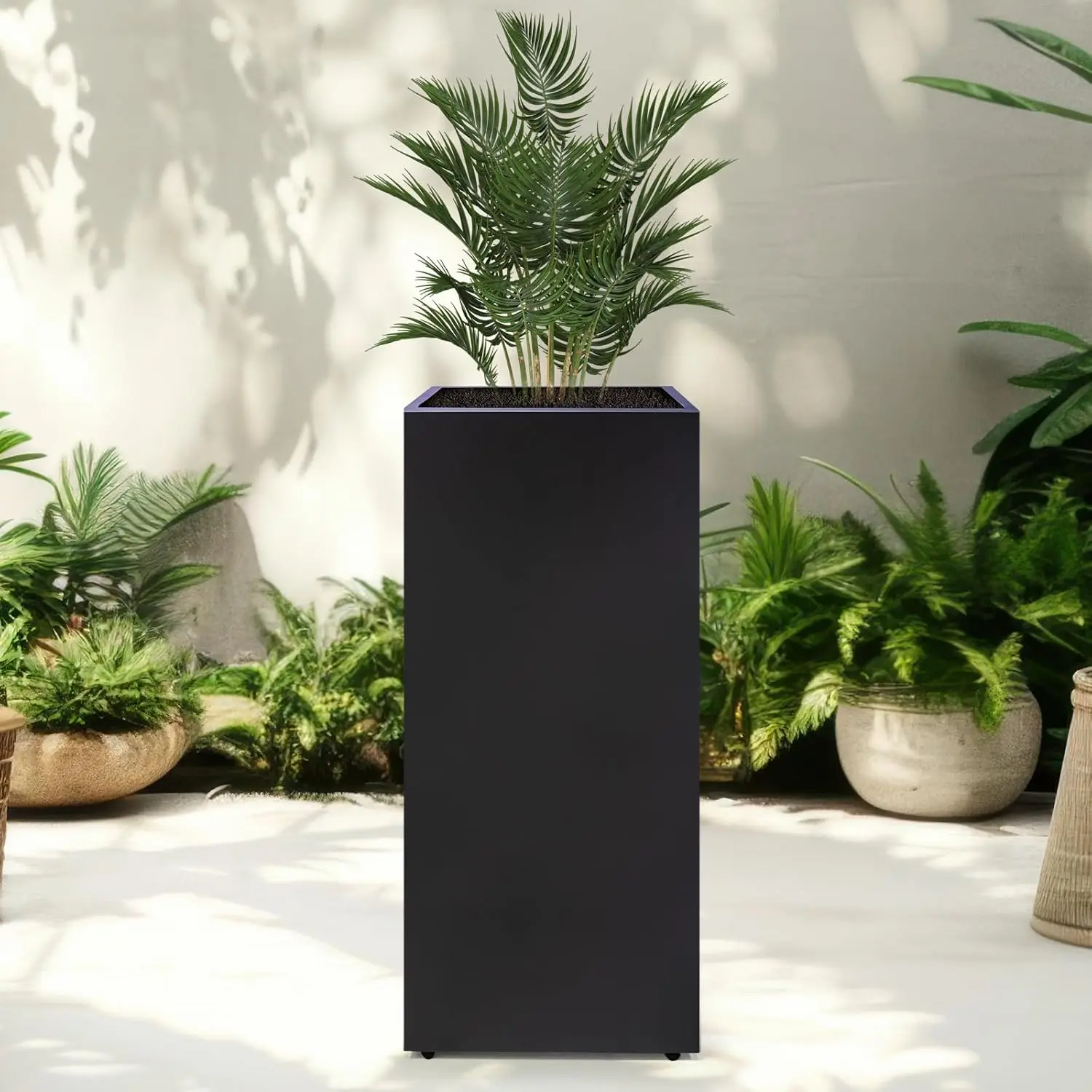 Metal Planter Box Rectangular Block -30 ×12×12IN No Installation Required Galvanized Steel Tall Box Planter Modern Outdoor Planters All-Weather Use with Drainage Holes for Patio/Porch (Black)