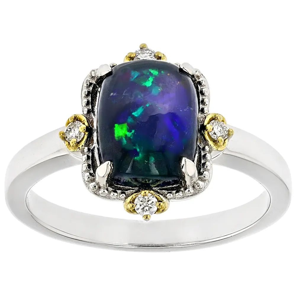 JTV Ethiopian Opal Rhodium & 18K Yellow Gold Over Sterling Silver Ring 1.12ctw