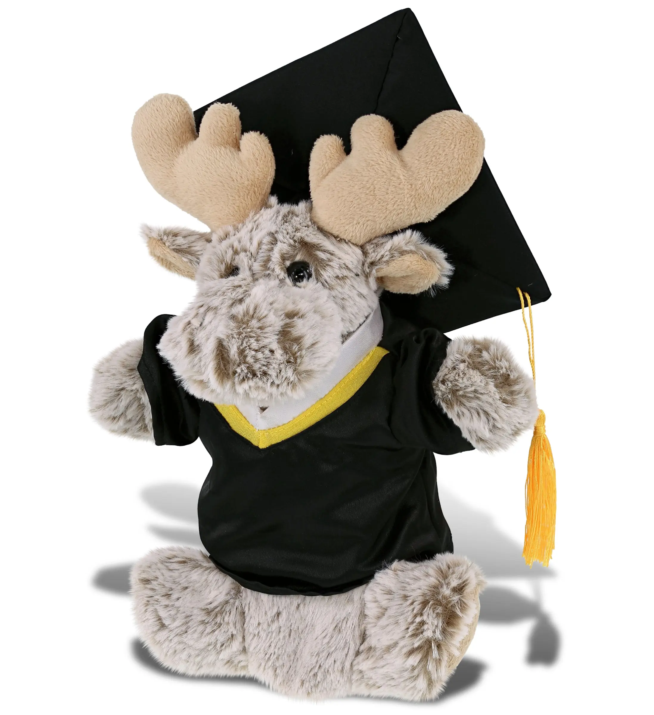 DOLLIBU Super Soft Polyester Moose Graduation Hand Puppet Plush Toy - 7l x 4w x 10h in, Tassel Gown, Cap, Unisex Personalized Gift for Graduation Day, Decoration
