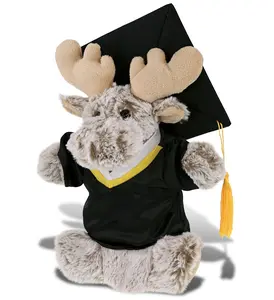 DOLLIBU Polyester Moose Graduation Plush Toy Hand Puppet - 10 in, with Gown and Cap, Ideal Personalized Gift for Graduation Celebrations