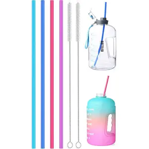 15 inch Extra Long   Straws, 4-Pack Flexible Straws for  40 oz Tumbler, 1 Gallon Water Bottles, 128 64 30 oz Jug Cup with Cleaning Brush