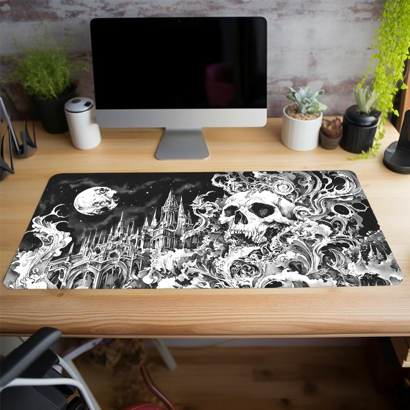 Extra Large Gothic Moon & Skull Mouse Pad Dark Fantasy Gaming Desk Pad 35x16 Inch Computer Keyboard Mousepad with Non-Slip Rubber Base Durable Stitched Edge Perfect Gift for Home and Office Gaming Desk Accessory