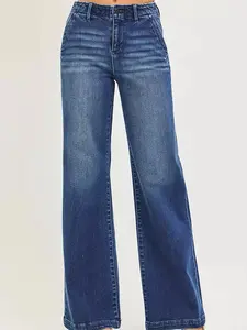 RISEN High Rise Wide Leg Slanted Pocket Jeans
