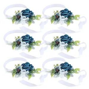 Set of 6 Beautiful Wrist Flower Wedding Flowers for Bride and Grooms'