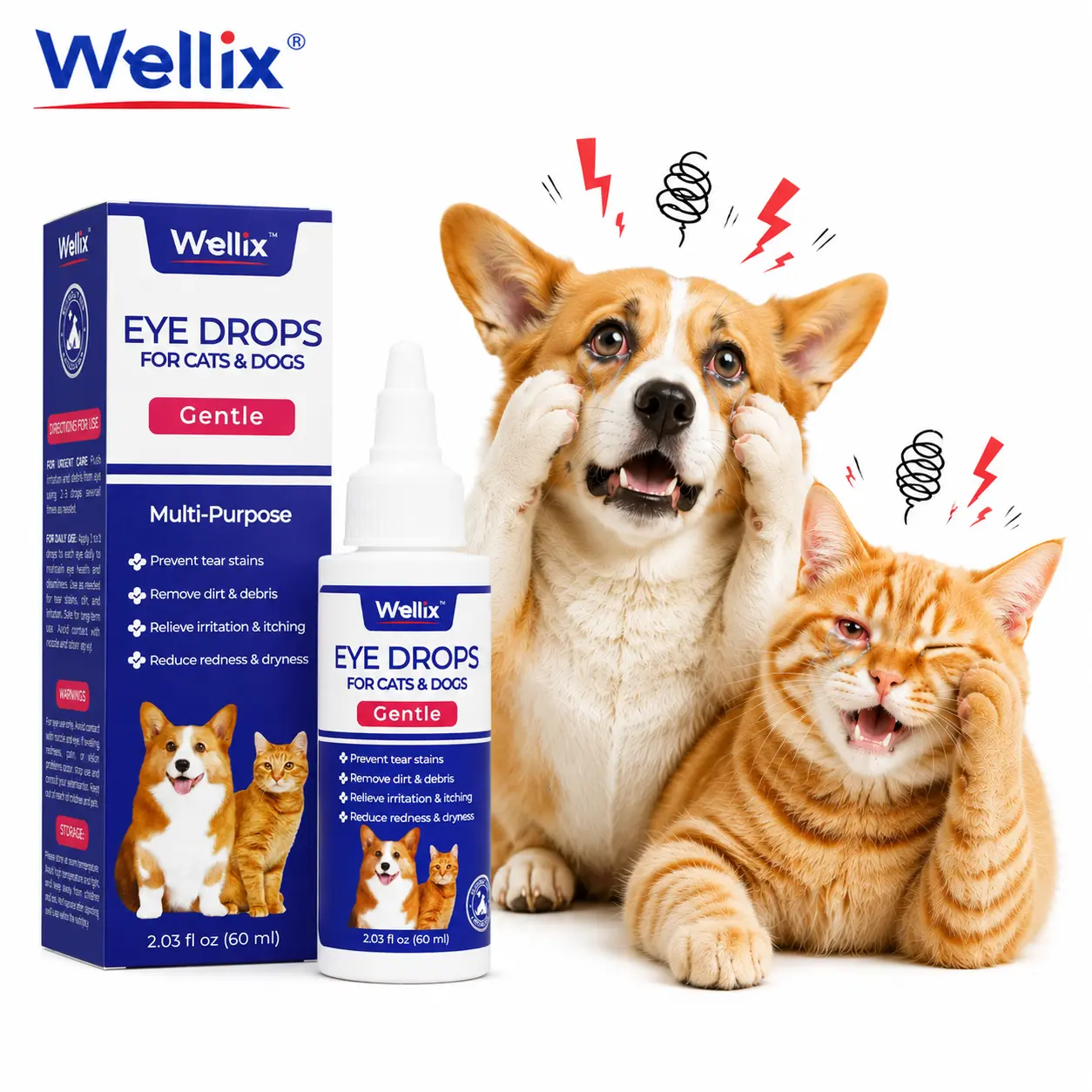 Wellix PET Dog Eye Drops, Eye Drops for Dogs&Cats, Dog Eye Infection Treatment to Soothe Eye Allergy, Soothe Dry Eyes Pink Eyes, Dog Tear Stain Cleaner-60ml
