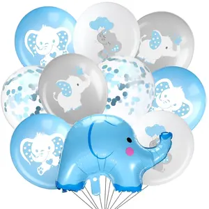 45 Pieces Elephant Balloon 12 Inch Baby Shower Elephant Balloon For Baby Boy Girl Gender Reveal Animal Themed Birthday Party Supplies Indoor Outdoor Decor(Blue, Grey, White)