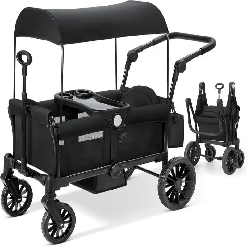 Baby All-Terrain Wagon Stroller - 2-Seater, Foldable, Face-Facing, Removable Canopy, Adjustable Handle, Dual-Mode, EVA Tires, Storage for Outdoor Family Activities