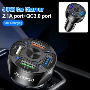 7A 4-Port USB QC3.0 Fast Charging Car Charger, Vehicle Power Adapter with Overcharge Protection, Mini Portable for iPhone, Samsung Devices, Tablet, Dash Cam