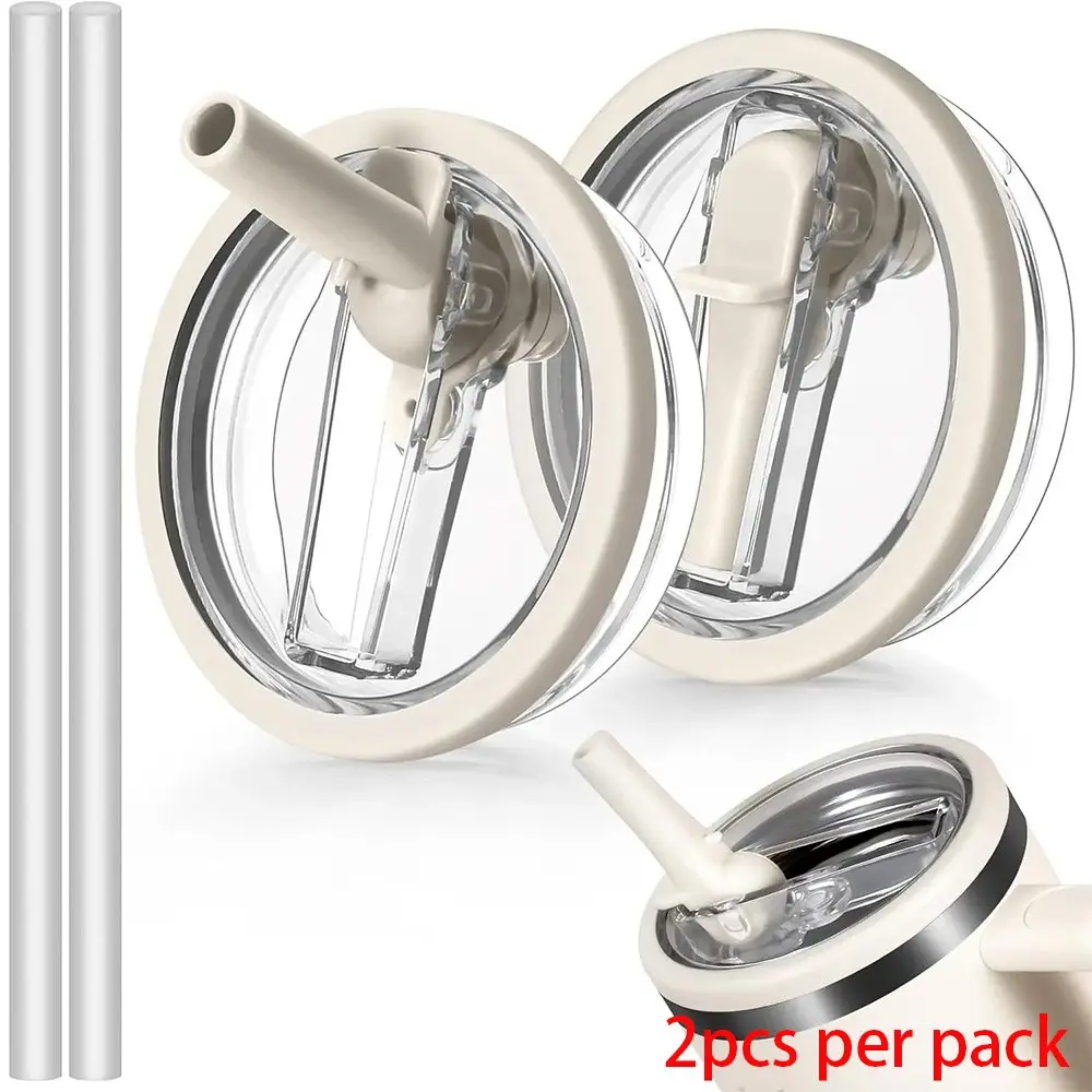 Tumbler Flip Straw Drinkware Lid Replacement, 2 Counts Splash-Resistant Tumbler Lids with 2 Straws, Reusable Leak-Proof Covers for Cup Accessories, Straw Sip Lid