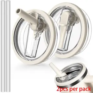 Tumbler Flip Straw Drinkware Lid Replacement, 2 Counts Splash-Resistant Tumbler Lids with 2 Straws, Reusable Leak-Proof Covers for Cup Accessories, Straw Sip Lid