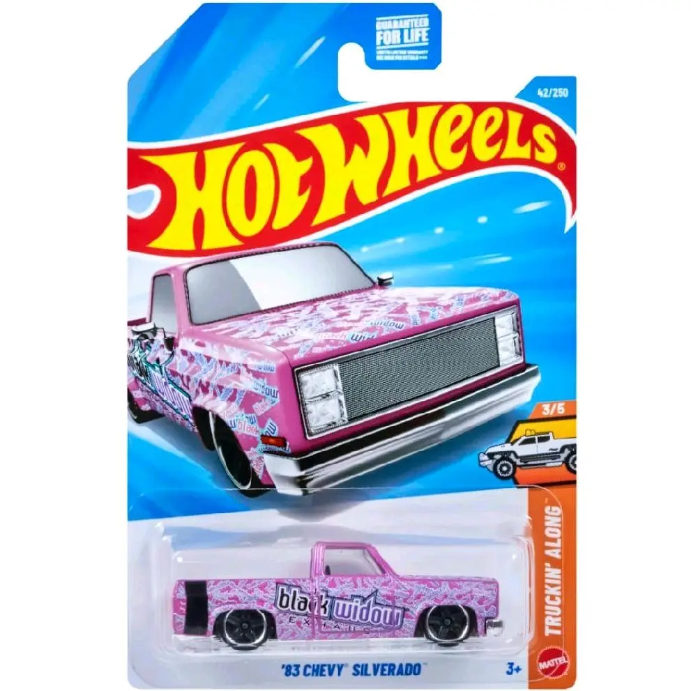 Hot Wheels 2026 '83 Chevy Silverado Black Widow Pink Collectible Model, Diecast Car Truck, Classic Truck Toy Car