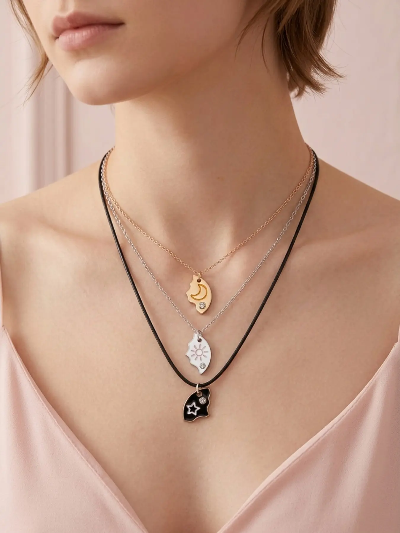 Sun, Moon, Star, and Cloud Magnetic Celestial Necklace Set for