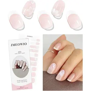 Gel Nail Stickers French Tip White Flower Semi Cured Gel Nail Strips Wraps UV/LED Nails Art Design Decoration Accessories