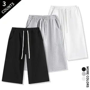 High-street fashion patchwork mid-length athletic pants for men and women, elastic waistband with drawstring; suitable for outdoor sports, home wear, and walking; slimming, versatile solid-color sweatpants.
