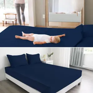Twin Fitted Sheet Only, Super Soft & Cozy Twin Size Bed Sheets for Boys Kids with Deep Pocket to 14 Inch, Cooling Mattress Bottom Sheets,Shrinkage & Stain Resistant, Wrinkle Free, Navy Blue