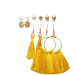 Trendy Women's Earrings Double-Yellow Modern Fashion Earring Set Tassel Drop & Dangle Round Shape Fashion Women Jewelry Earrings Fashion Accessories (6 Pair)