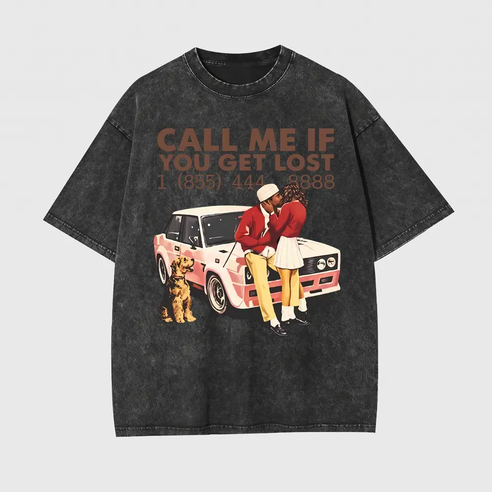 “CALL ME IF YOU GET LOST”Vintage Couple Car Graphic Washed T Shirt for Men, Retro Streetwear Oversized Tee with Classic Love Scene Print, 100% Cotton Distressed Short Sleeve Shirt, Casual Y2K Fashion Top for Daily Wear, Travel, Dating & Weekend Outfits