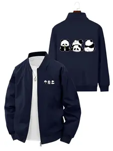 Cute Cartoon Panda Printed Men's Baseball Jacket for Daily Casual Fashion and Daily Wear