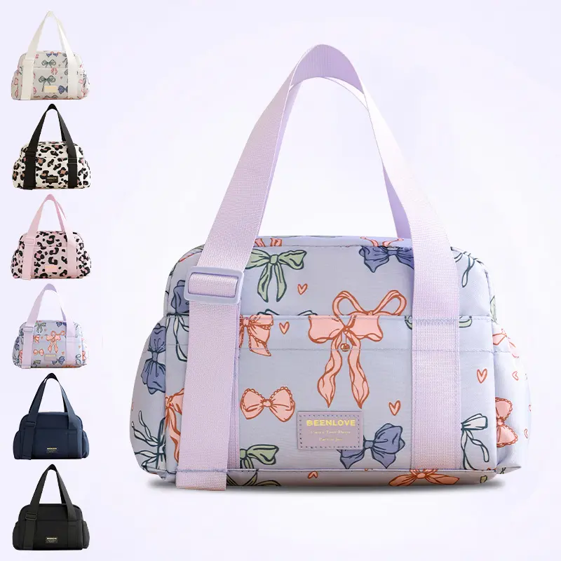 Cute Bow Print Lunch Bag for Women, Insulated Lunch Tote, Cooler Bag with Adjustable Shoulder Strap Smooth Gold Zipper, Portable Lunch Handbag for Work School Picnic Travel（25×13.5×18cm）,back to school,back to school haul