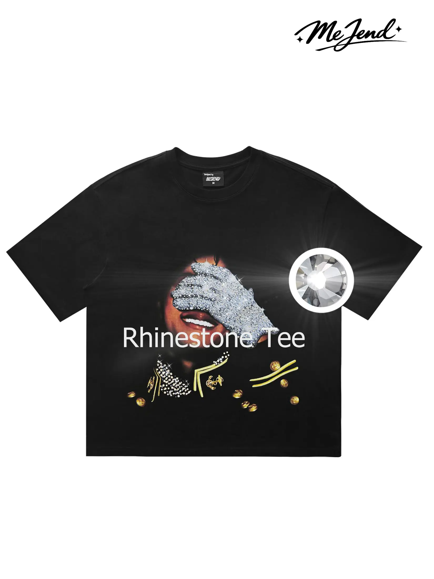 Unisex 10oz 100% Cotton Short-Sleeve Rhinestone Detail Graphic T-Shirt - Prints, Tops for Women, Shared Closet Men's Tops, Comfort Casual Streetwear MeJend Tee
