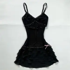 Harajuku retro casual dress sexy slim fit chic pattern printed lace up suspender dress Gothic garbage style street wear