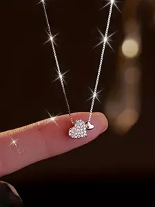 Elegant Love Heart Necklace for Women, Chain Necklace Stackable Design Clavicle Chain, Perfect Jewelry Gift for Daily Wear & Special Occasions for Her