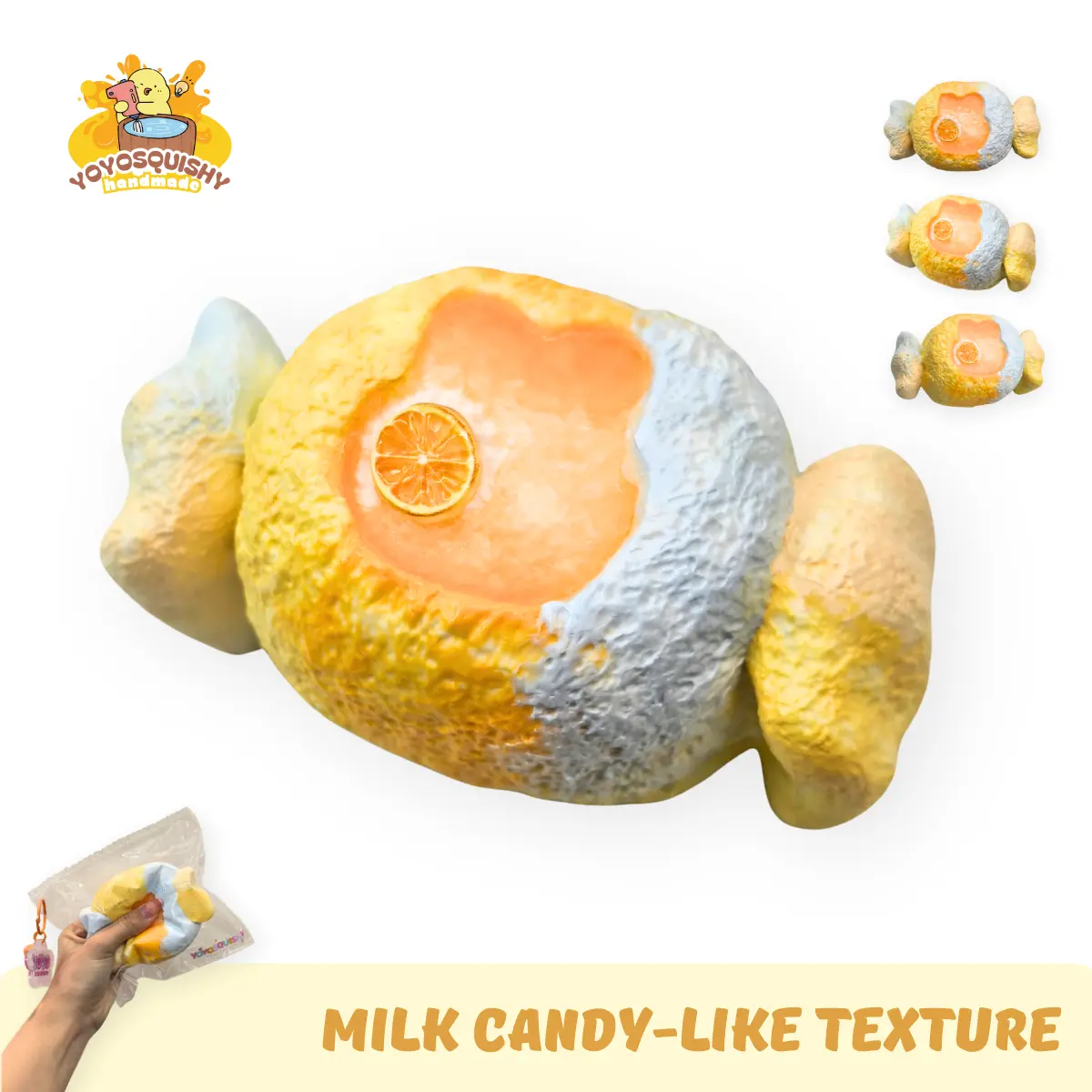 YOYOSQUISHY Yellow Candy Taba Squishy Toy, Soft Food-Grade Silicone Handmade Stress Relief Fidgeting Tool, Kawaii Gift-Ready Box, 9.6x5x4.9 cm Milk Candy-Like Texture, Anxiety Relief for Fidget Toy Lovers