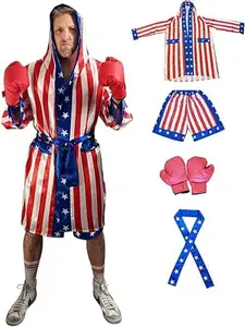 American Flag Boxing Costume - Everything Included - USA Robe - American Flag Stretchy Shorts - Stars Belt - Boxing Gloves - All in One Boxer Costume