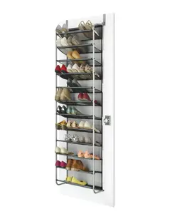 36 Pair Gray Metal Over-the-Door Closet Shoe Organizer Rack for 36 Pairs, 12 Tier Adjustable Decor