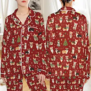 Custom Corgi Dog Christmas Satin Pajama Set – Cute Holiday Sleepwear for Corgi Lovers, Corgi Dog Christmas Pajamas, Cute Corgi Satin Pajamas, Christmas Dog Pajamas Set, Corgi Lovers Holiday Pajamas, Personalized Corgi Pajama Set