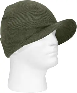 Olive Drab - 100% Acrylic Double Layered Visor Jeep Watch Cap Warm Beanie Winter Hat w/ Brim