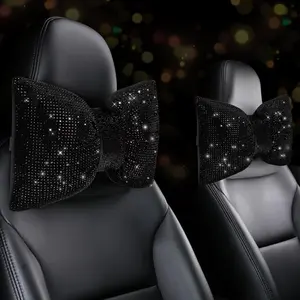 2 Piece Glitter Car Pillows, Water Drill Bow Headrest, Driver Neck Pillow, Sleep Travel Support, Women's Shiny Diamond Interior Accessory, Car Accessories