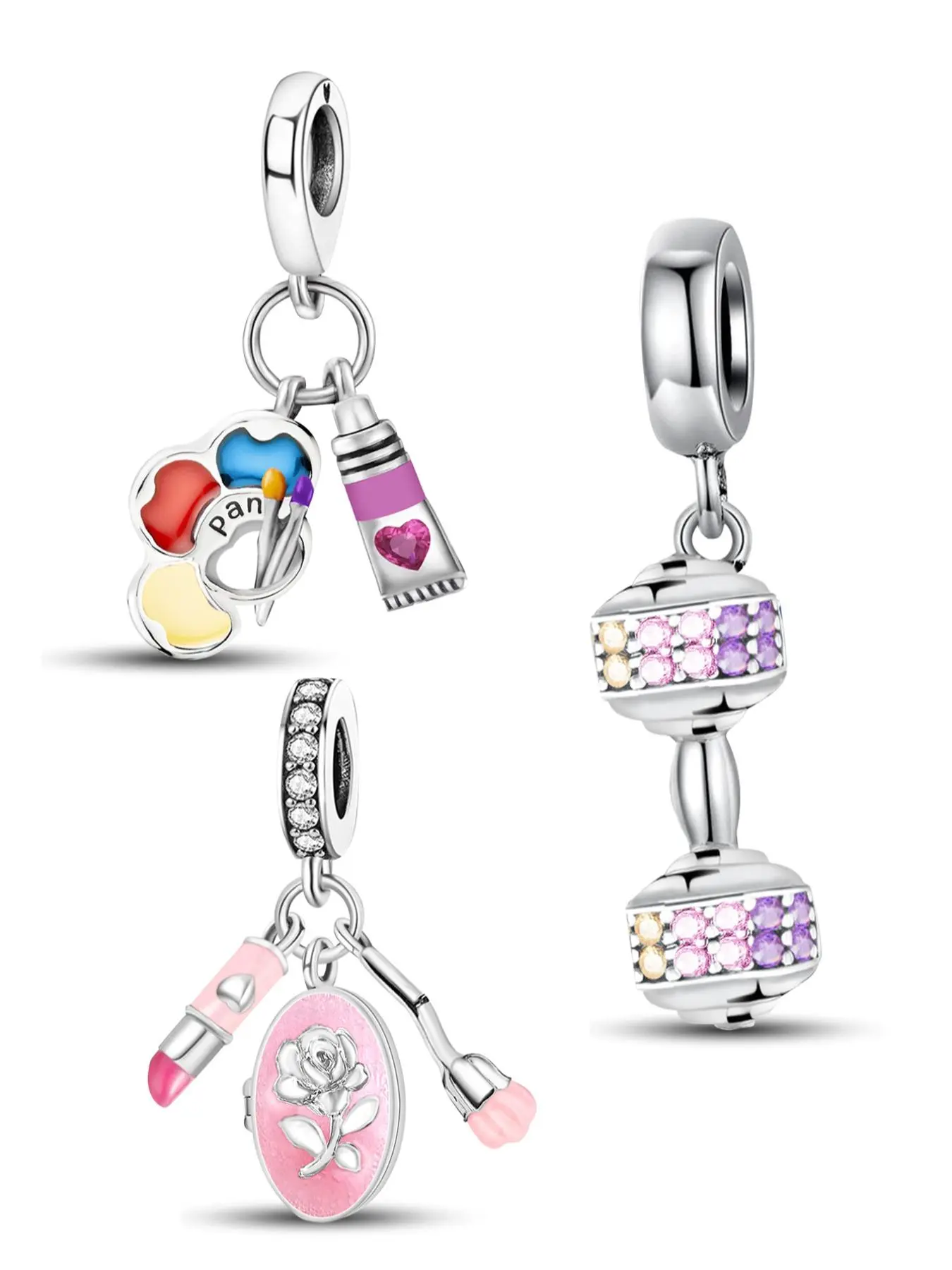 Colorful Lipstick & Rose Design Charms, Fashionable Pendant for Bracelet Making, DIY Jewelry Accessories for Women & Girls