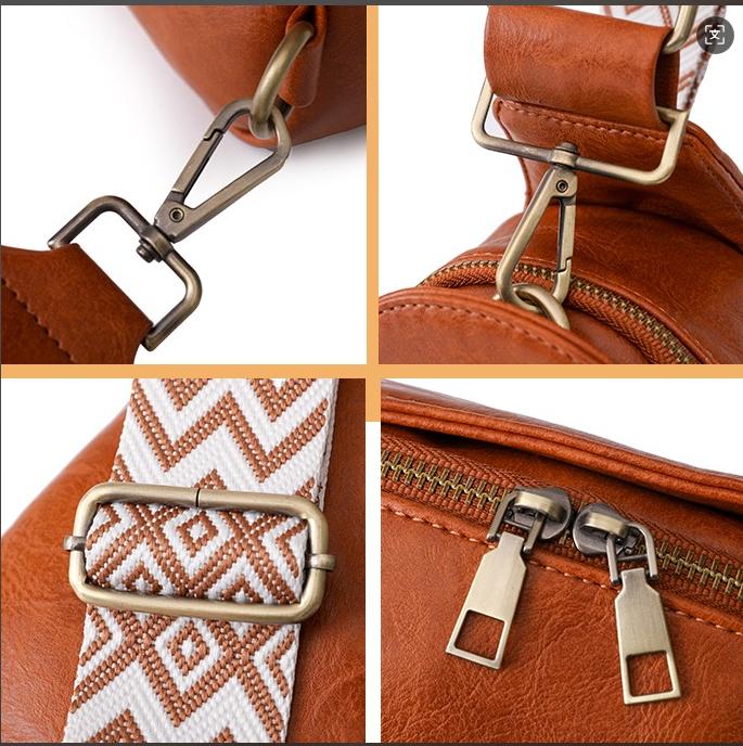 Women Chest Bag Sling Bag, Guitar Strap Small Crossbody PU Leather Satchel Daypack