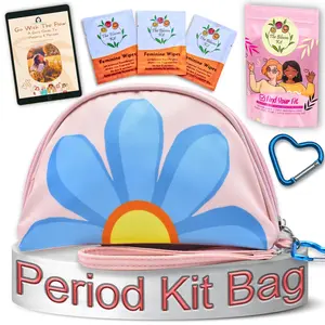 The Bloom First Period Kit for Girls 9-12, Cute Sanitary Napkin Storage Bag Gifts, Tween Period Starter Kit, Portable Waterproof Emergency Sanitary Pad Pouch for Active Girls - 16 PC, (Pink)