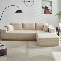 2*Beige Plush Corduroy Right Chaise