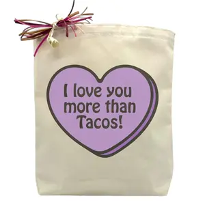 Itsonlynaturalgifts Personalized Purple Candy Heart Gift Tote I Love You More Than Tacos Perfect for Valentine's Day