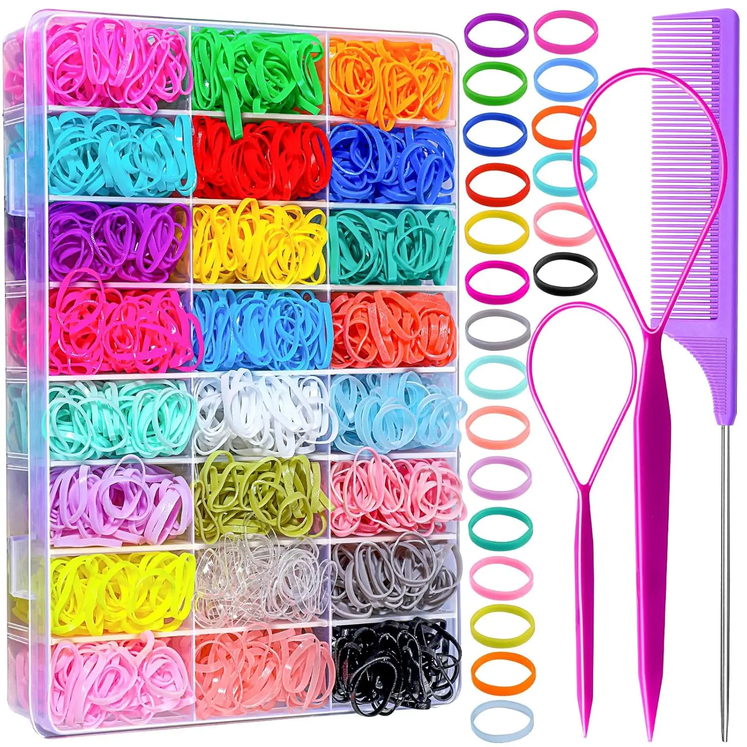 Elastic Hair Bands 24 Colors, 1500 count Mini Hair Rubber Bands for Hair, Colorful  Hair Accessories, Soft Small Girl Hair Ties, Hair Accessories Set for Girl, ,