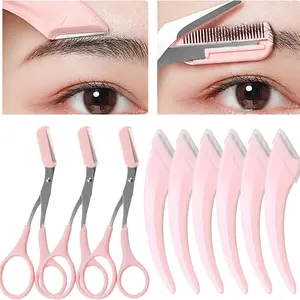 ✨ Stainless Steel Eyebrow Grooming Kit, Facial Hair Removal & Beauty Tool Set for Eyebrows & Beard Shaping, Includes Curved Razor + Brow Scissors + Protective Caps, Suitable for All Skin Types