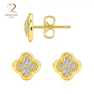 Delzzad Destiny Quatrefoil Stud Earrings Dainty Cluster Clover Stud Earrings Embellished Flower Earrings VVS Synthetic Moissanite Earrings Jewelry Copper Studs Perfect Birthday Engagement Wedding Anniversary Christmas Valentine's Day Mother’s Day Gifts