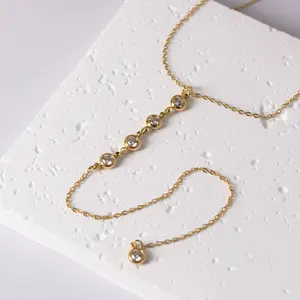 18K Gold-Plated Stainless Steel Y-Shape Necklace with CZ Accents for Women's Fashion Jewelry