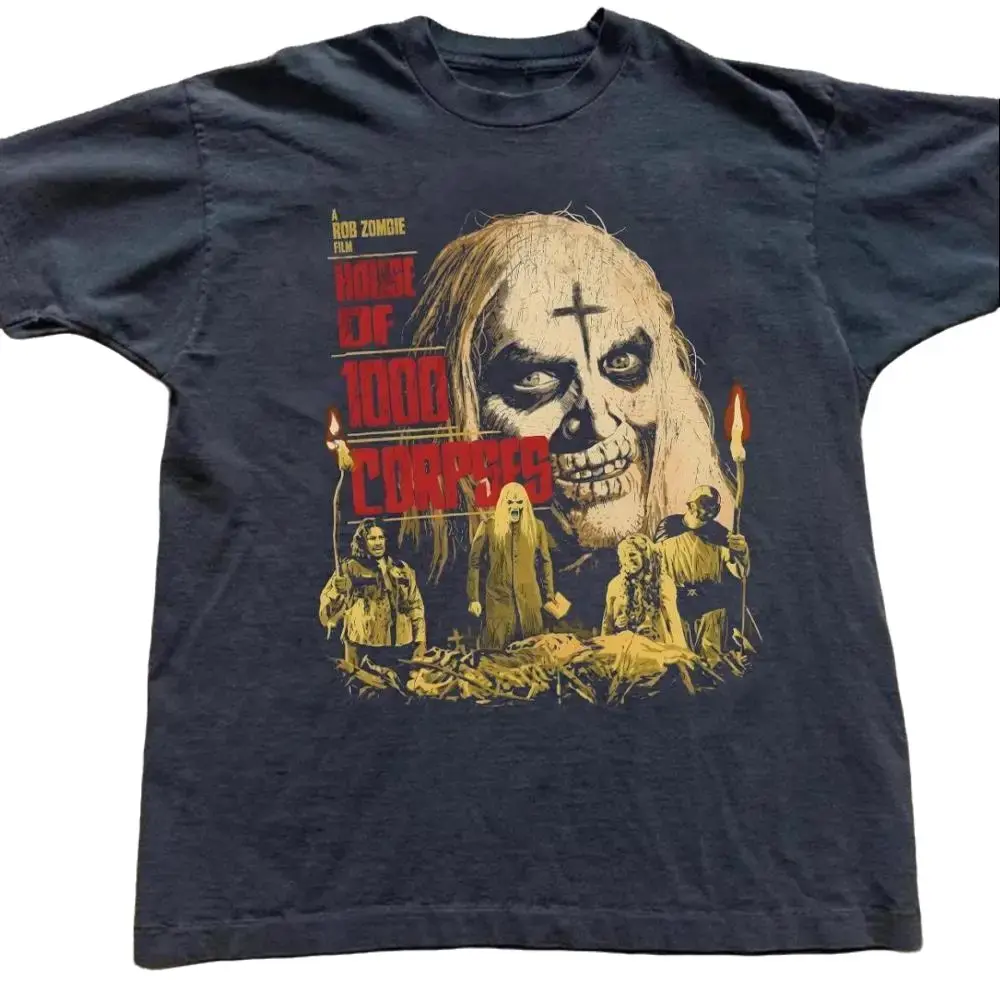 Black House of 1000 Corpses Horror Graphic T-Shirt, Rob Zombie Inspired Skull Movie T-Shirt, Nature Y2k Streetwear Top, 2000s Cute Gift for Mens Clothing & Women's Clothes