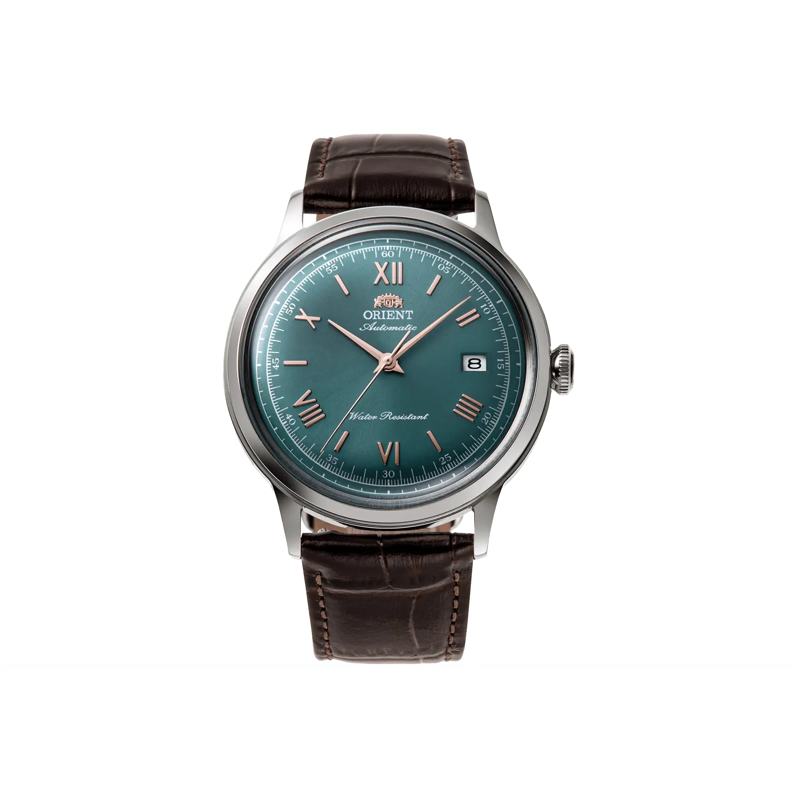 Orient Bambino V2 Unisex Automatic Dress Watch with Green Dial, 40.5mm Round Stainless Steel Case, Brown Leather Strap, Date Calendar, 30m Water Resistance, Basic, Mechanical, Automatic Movement Wrist Watches, Buckle, Mineral Glass, 30M - 50M