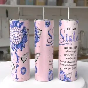 20oz Stainless Steel Insulated Tumbler Water Bottle - Reusable Drinkware Flask with Insulated Lid, Washable Straw, Sister-Themed Design, Water Bottles, Bottles