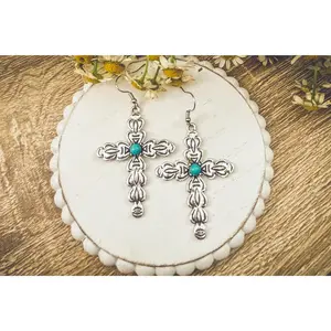 Beautiful Southwest Silver and Turquoise Cross Earrings