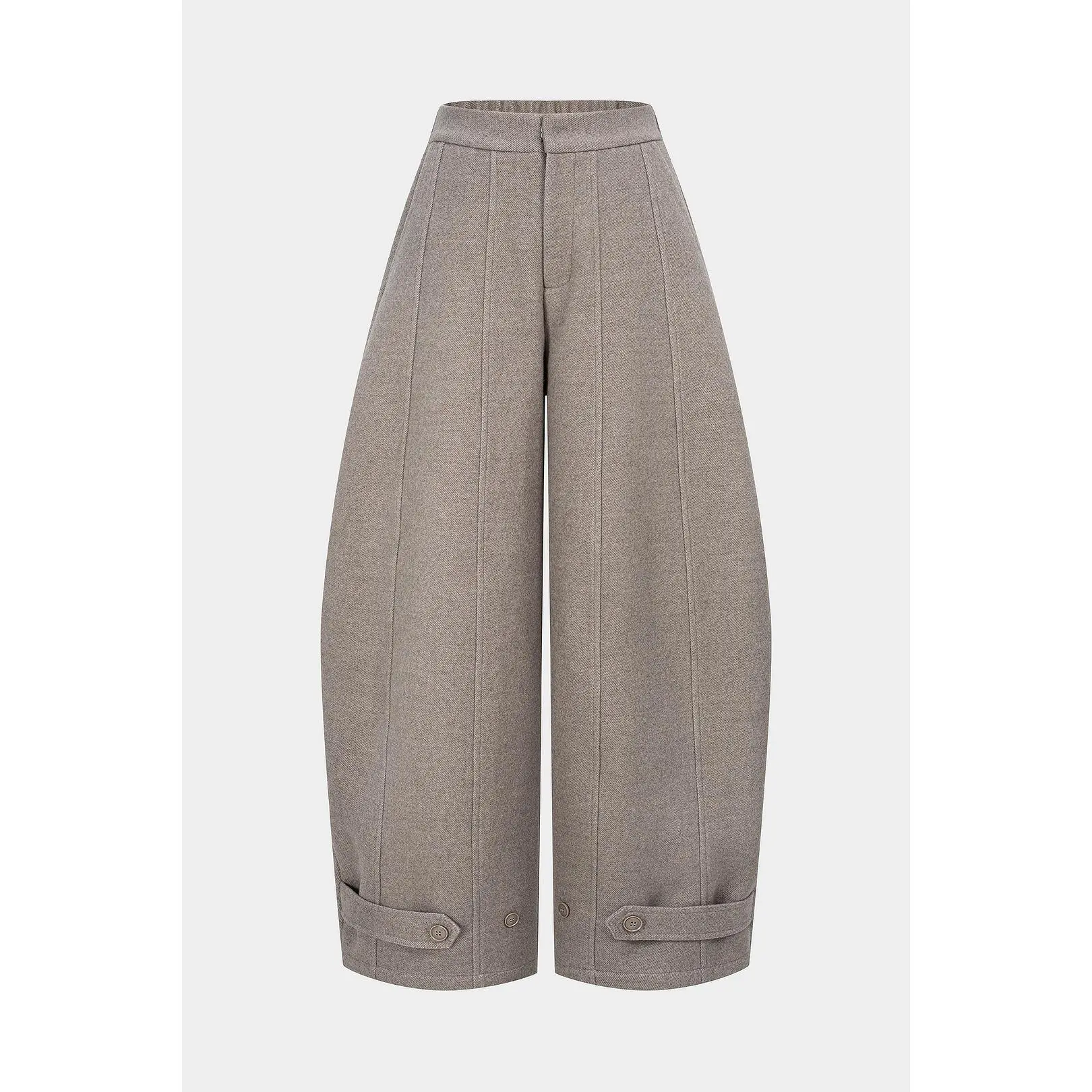 Women's Wool Fitted Wide-Leg Trousers, Solid Pocket Design, Women's Clothes for Business Occasions, Office Wear, Low Stretch