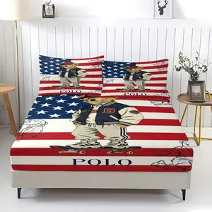 Teddy Bear Pattern Bed Sheet Set, Comfortable Printed Pattern, Includes 1 Bed Sheet and 2 Pillowcases, Comfortable Bedding, Non slip Dust Cover Suitable for Bedroom and Guest Room, Suitable as a Gift for Children or Adults