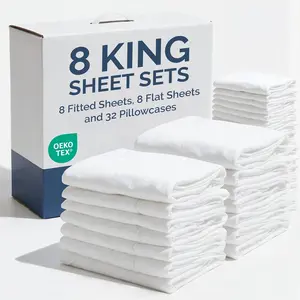 Bulk Case Pack of 8 Sheet Sets - Complete 6 count Sheet Sets - Bulk  Bedding - Wholesale Case Pack for Hotels,  & Airbnbs - Deep Pocket, Fade & Wrinkle Free - Cooling & Breathable - , White